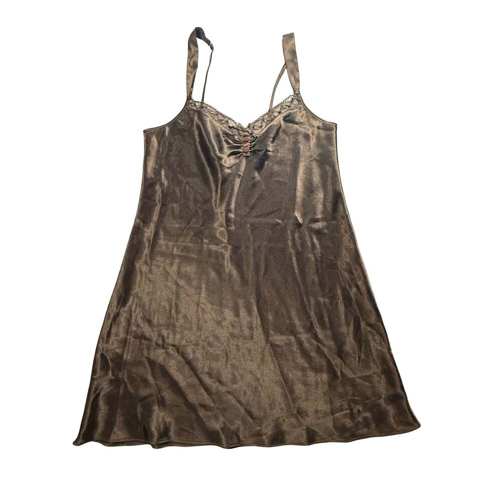 Morgan Taylor Intimates Brown Satin Cami Mini Slip Dress, Size S